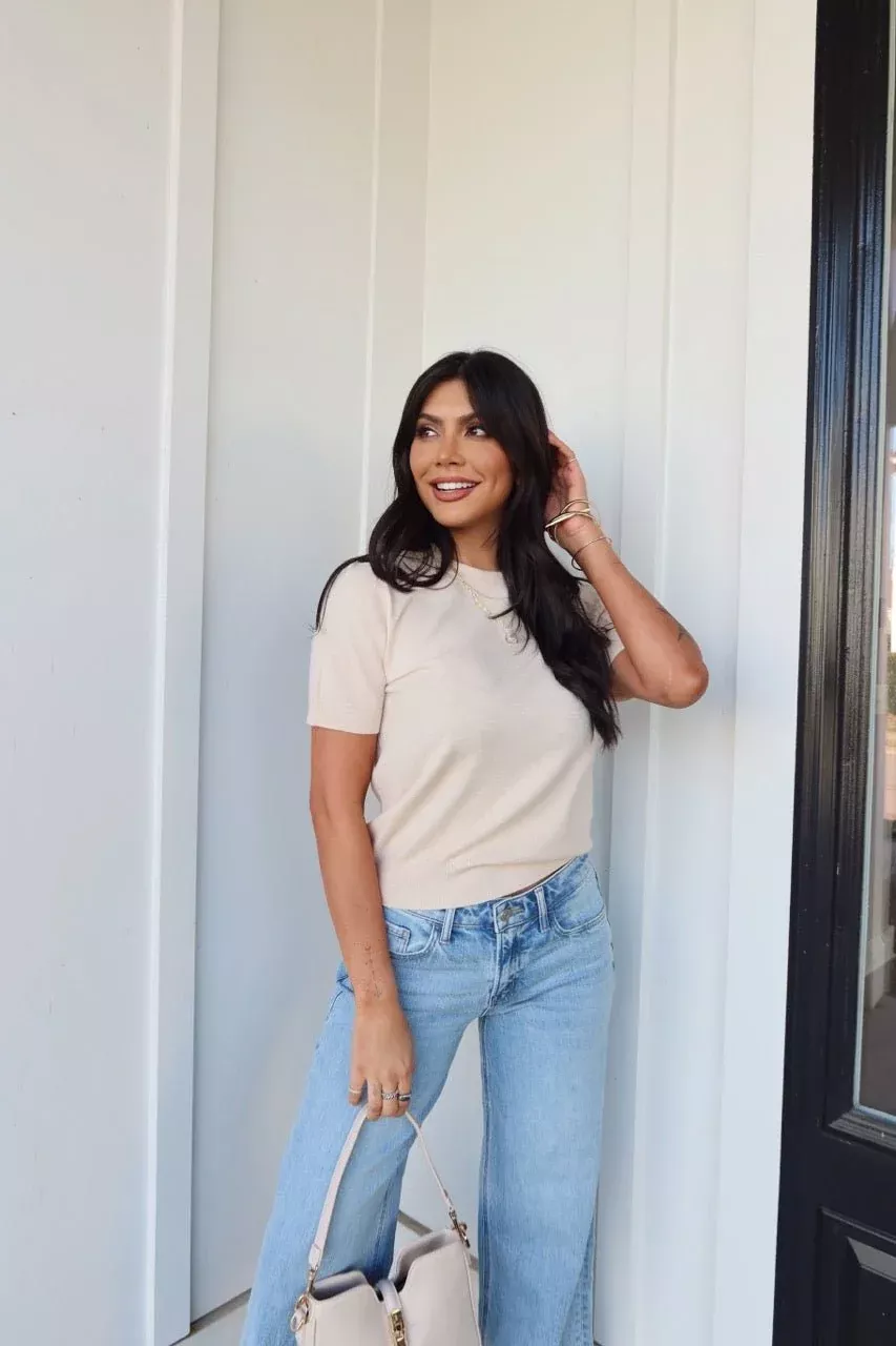 Kiersten Champagne Short Sleeve Sweater - FINAL SALE