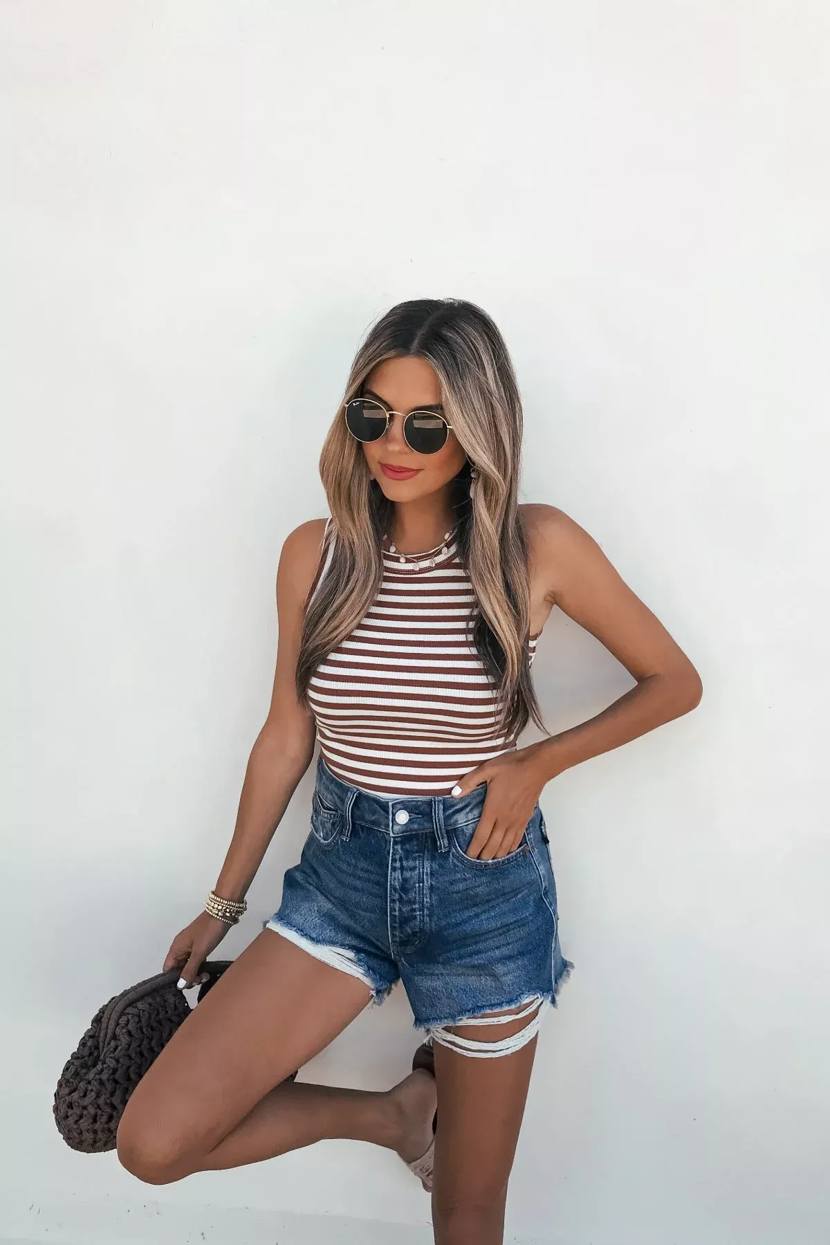 Lorna Stripe Racerback Tank Top - Brick