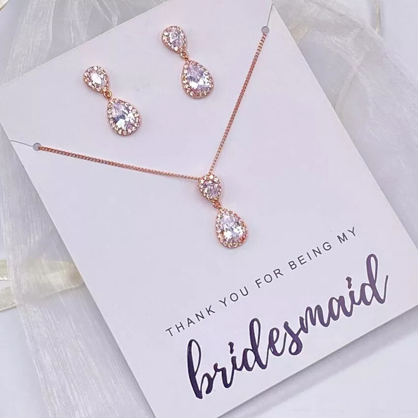 'Thank You For Being My Bridesmaid' Rose Gold Teardrop Crystal Jewellery Set | LFXTYDROP03
